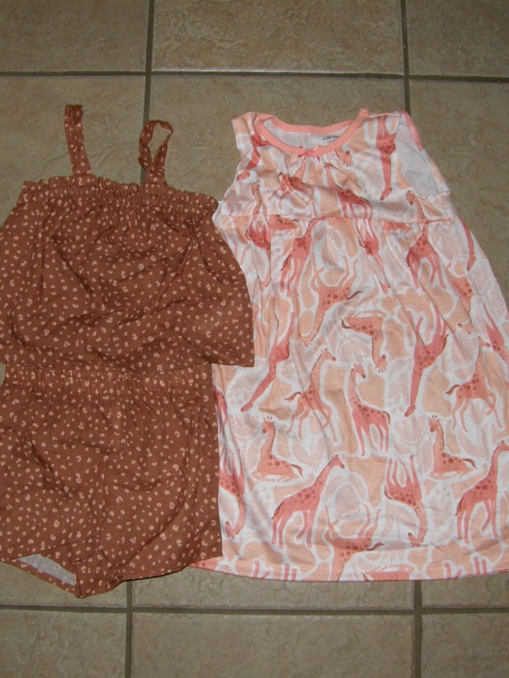 NEW NWT Girls Sz 5 Toddler Colorful Giraffe Print Night Gown & Pajamas 3 Pc Set